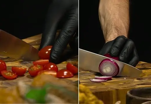 Cut the tomato and red onion